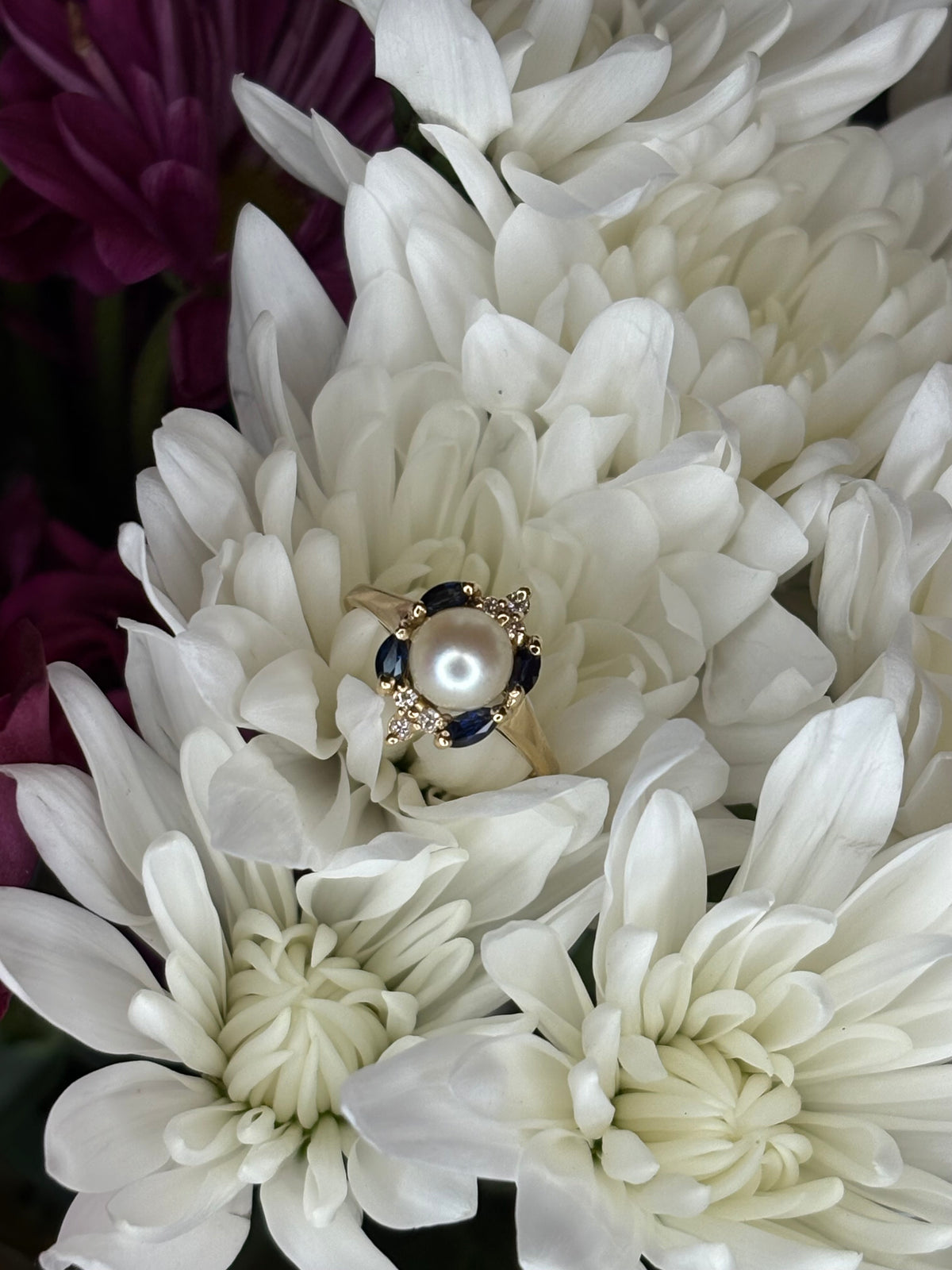 14k Perlita y Safiro Ring
