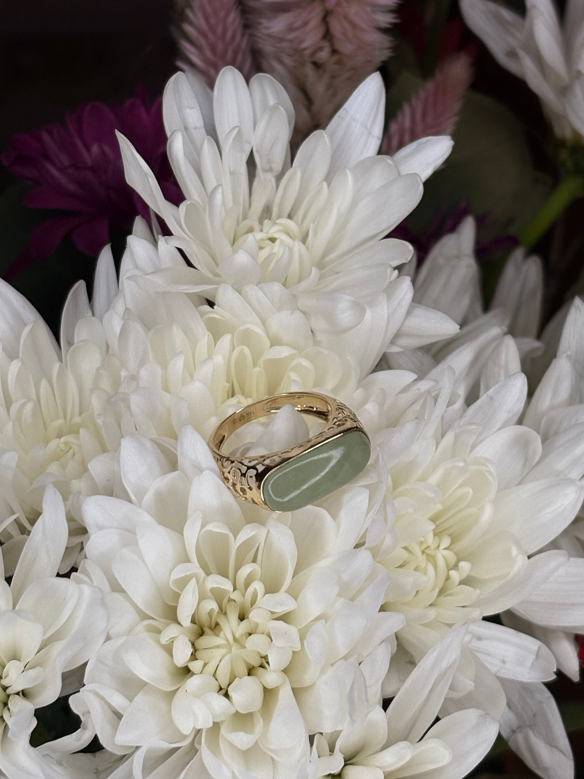 14k Jade Filigree Ring