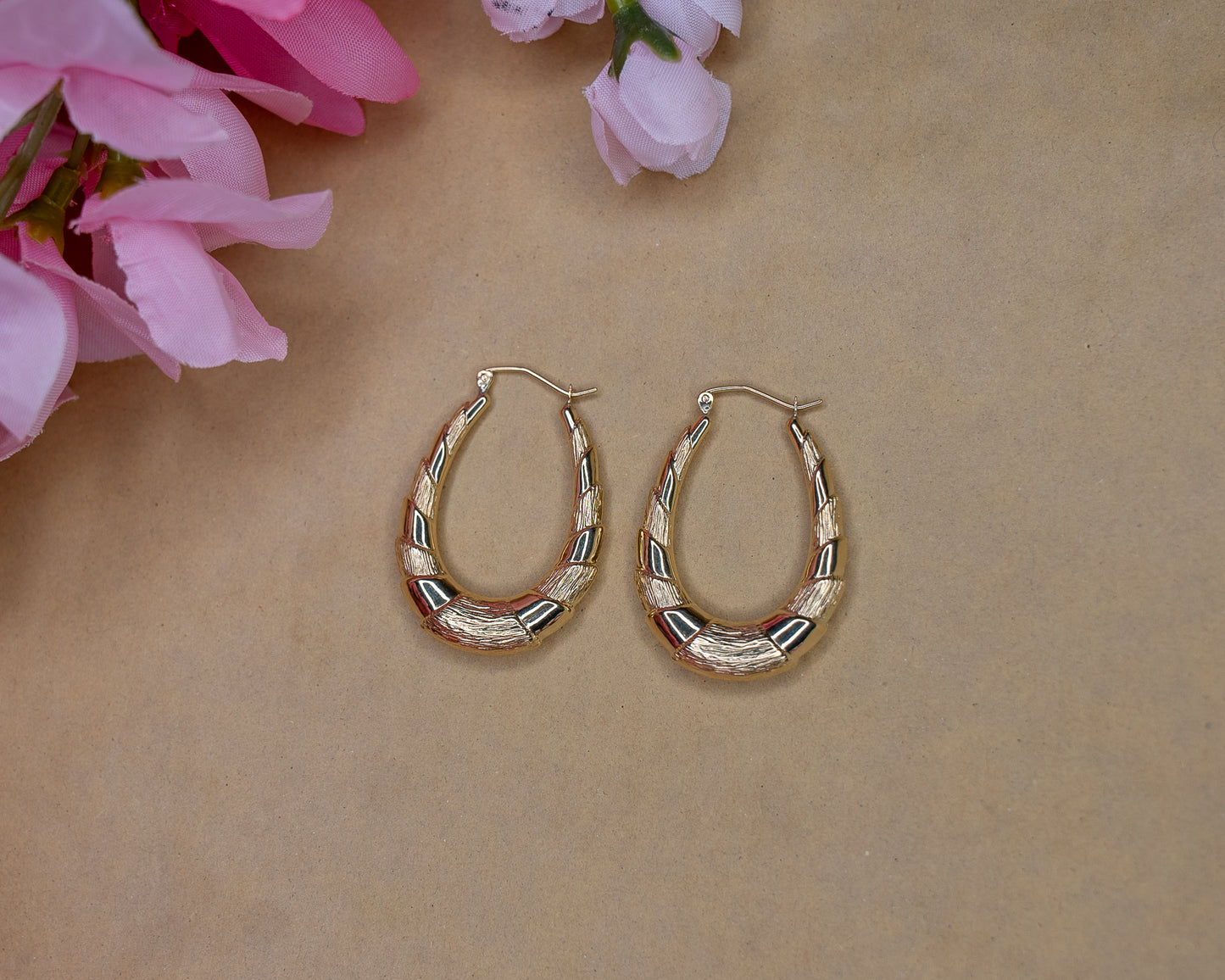 14k Vintage Inspired Bamboo Spiral Hoops
