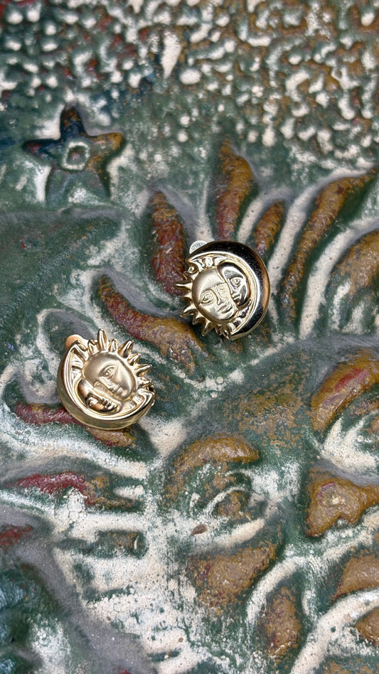 14k Sol y La Luna Aretes