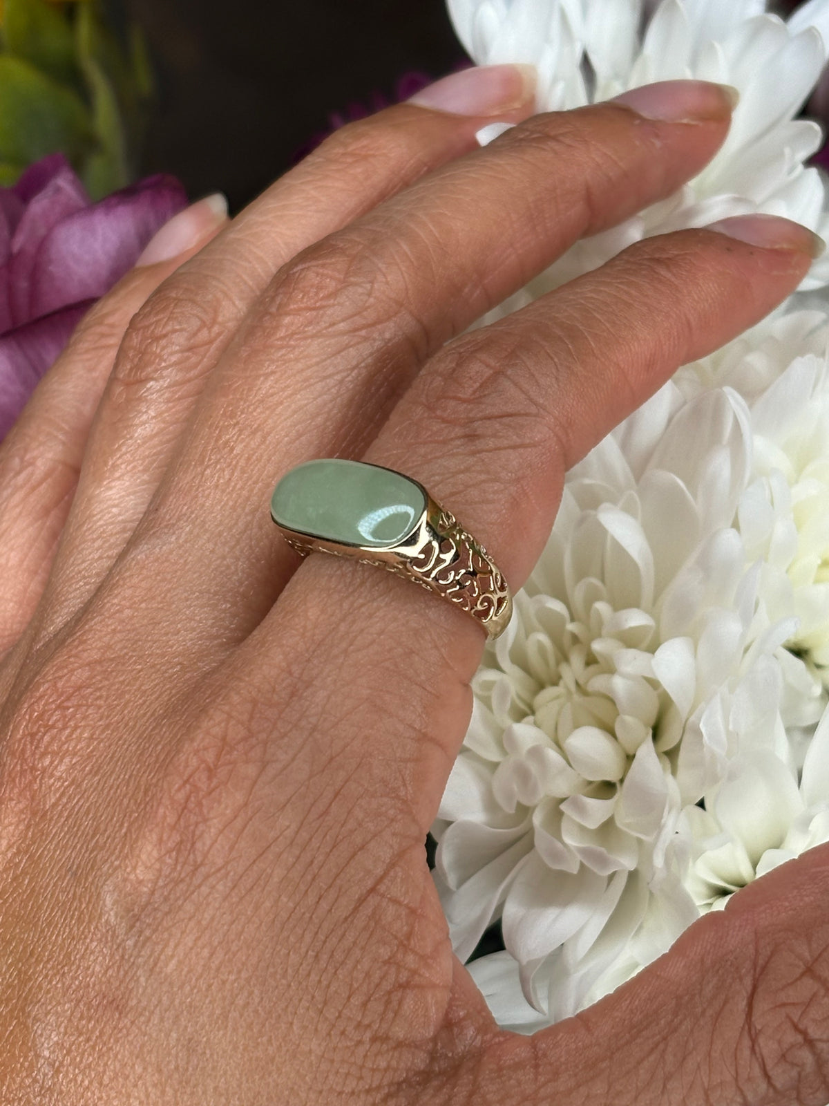 14k Jade Filigree Ring