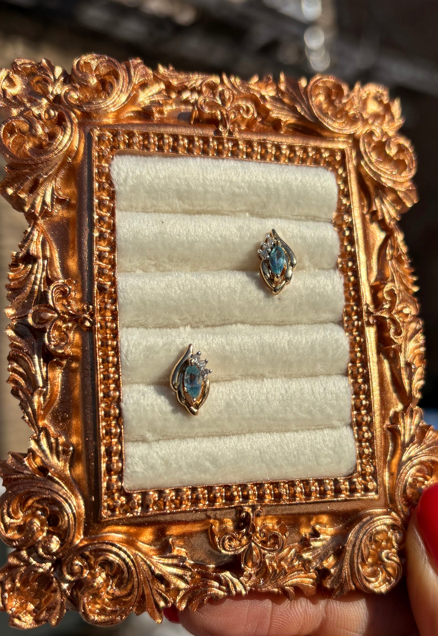 14k Diamond and Marquise Blue Topaz Aretitos