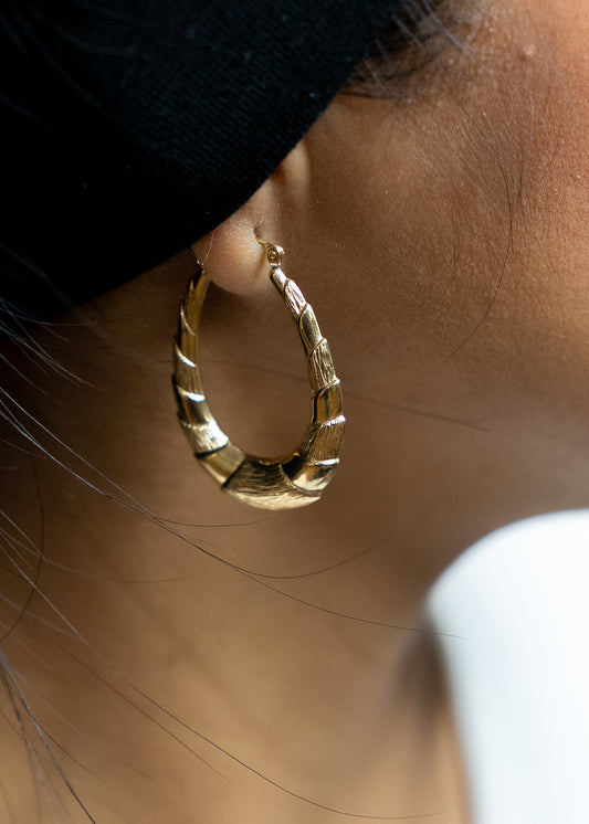 14k Vintage Inspired Bamboo Spiral Hoops