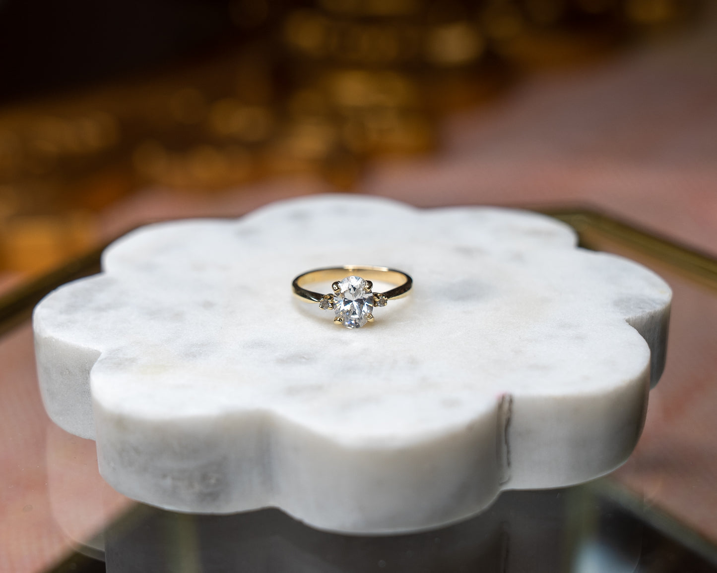 13k Three-Stone Cubic Zirconia Ring