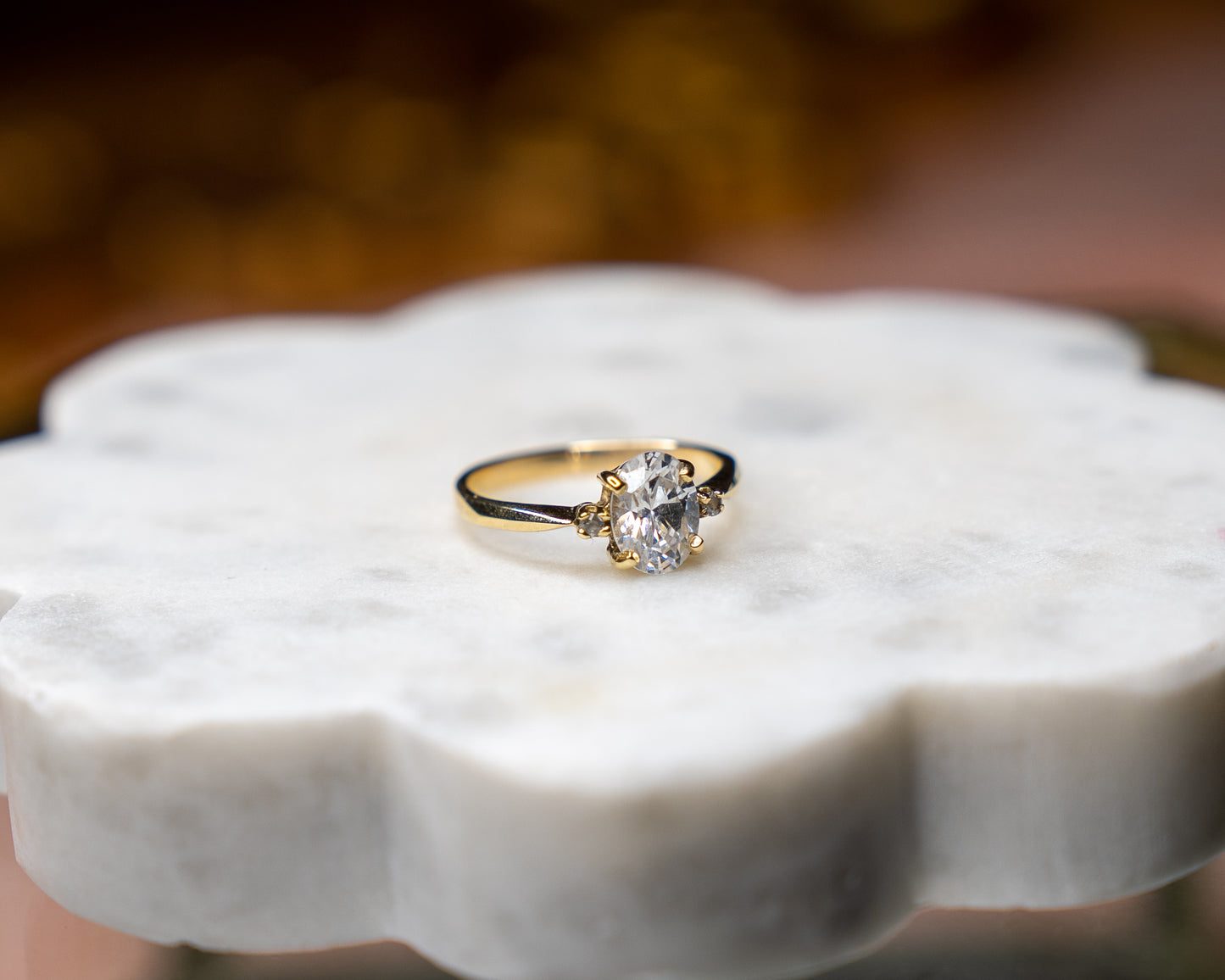 13k Three-Stone Cubic Zirconia Ring