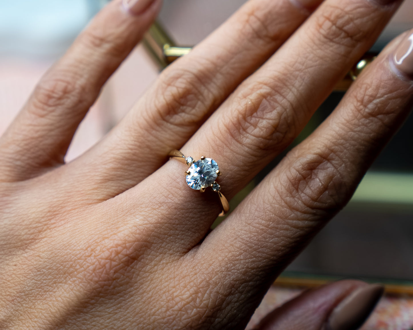 13k Three-Stone Cubic Zirconia Ring