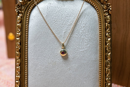 14kt Vintage Bolita Chain with 14kt Ruby Pendant