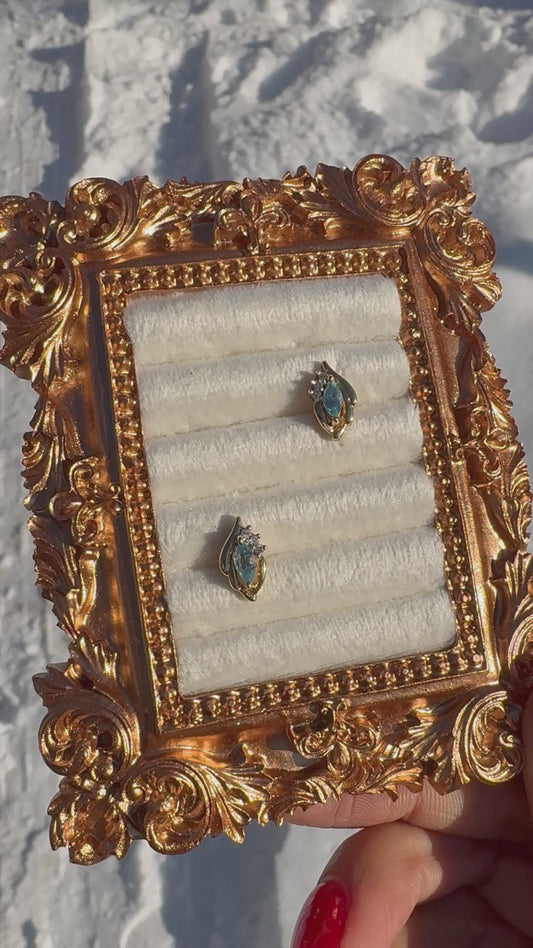 14k Diamond and Marquise Blue Topaz Aretitos